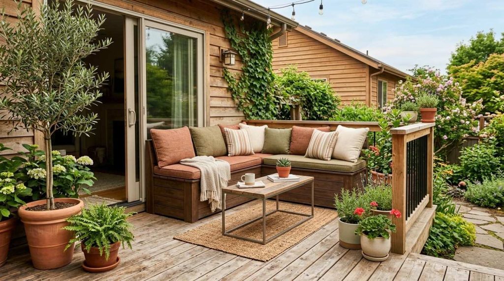 Furniture Ideas for Small Deck featuring compact outdoor seating with a stylish table and space-saving design.