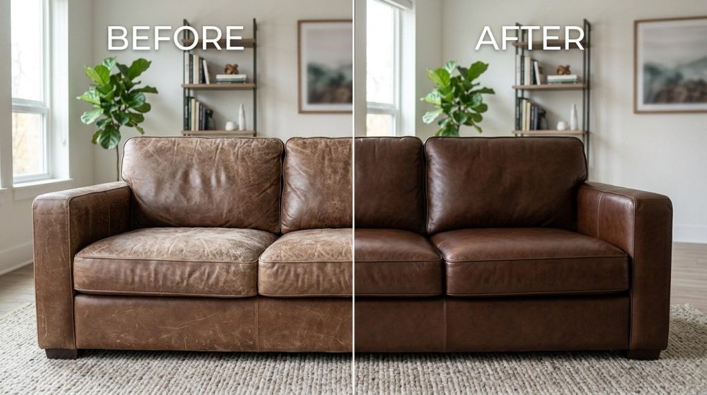 How to Care for Leather Furniture using gentle cleaning products to maintain soft, durable leather upholstery.