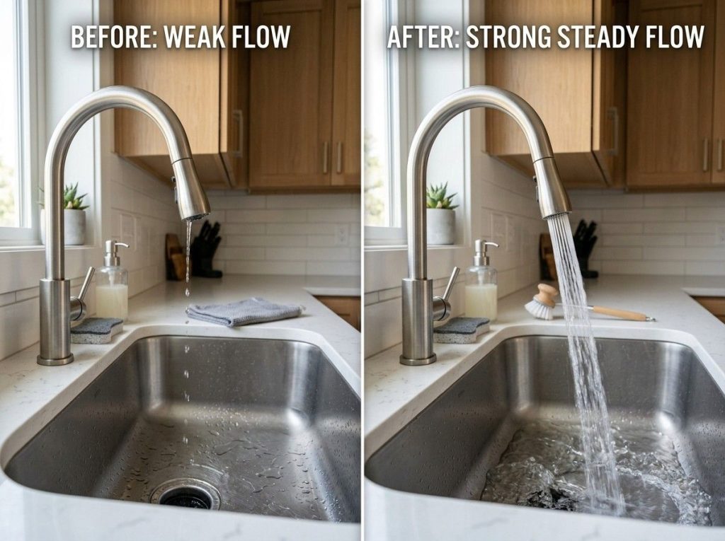 How to Fix Low Water Pressure in Home by cleaning a faucet aerator and improving household water pressure.