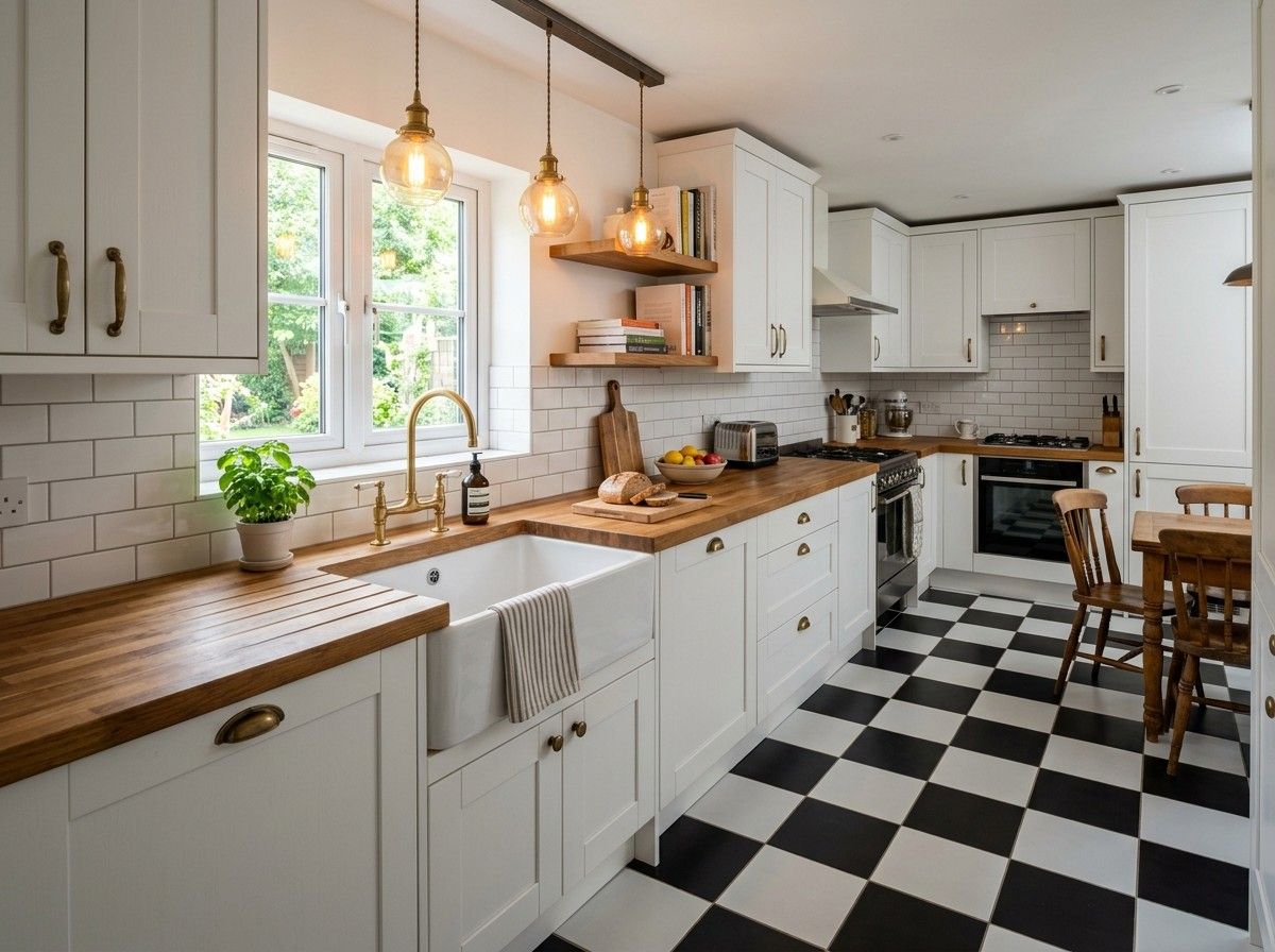 Small Kitchen Floor Tile Ideas with stylish ceramic floor tiles that make a small kitchen feel larger.