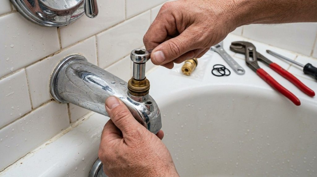 Bathtub Faucet Drips How to Fix by replacing a worn washer and stopping the constant water drip.