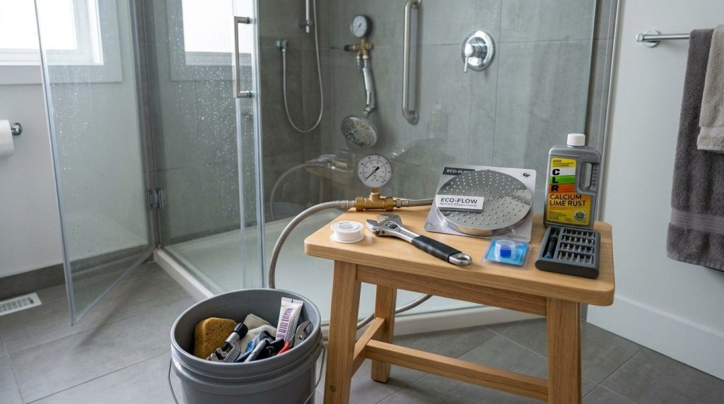 How to Change Water Pressure in Shower using a showerhead and pressure valve adjustment to improve water flow.