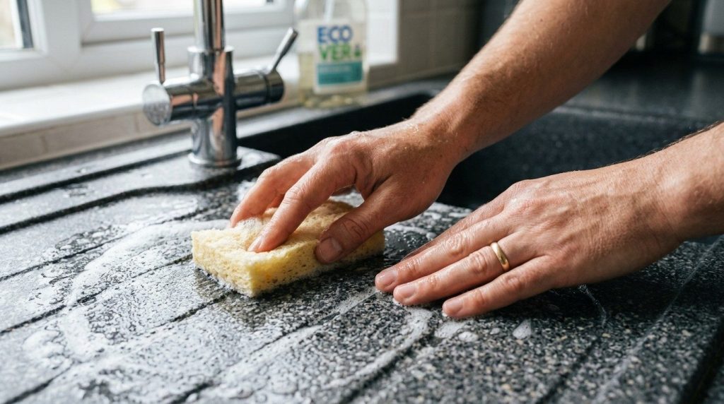 How to Clean Granite Composite Sink using a non-abrasive cleaner to remove stains without damaging the composite finish.