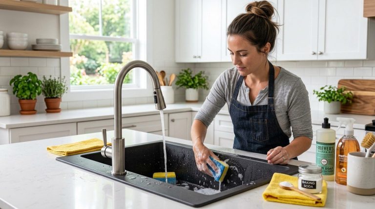 How to Clean Granite Composite Sink with step-by-step cleaning methods for removing grime, stains, and mineral buildup.