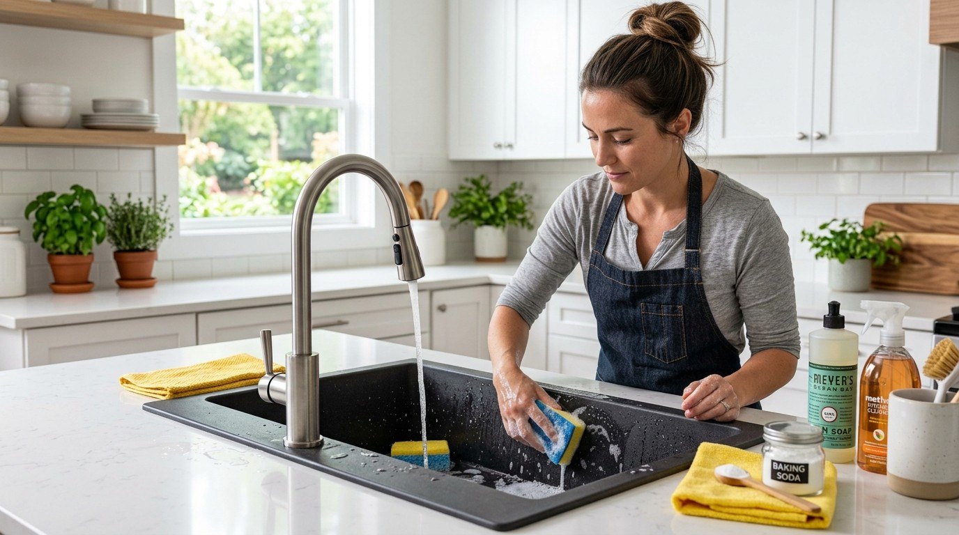 How to Clean Granite Composite Sink with step-by-step cleaning methods for removing grime, stains, and mineral buildup.