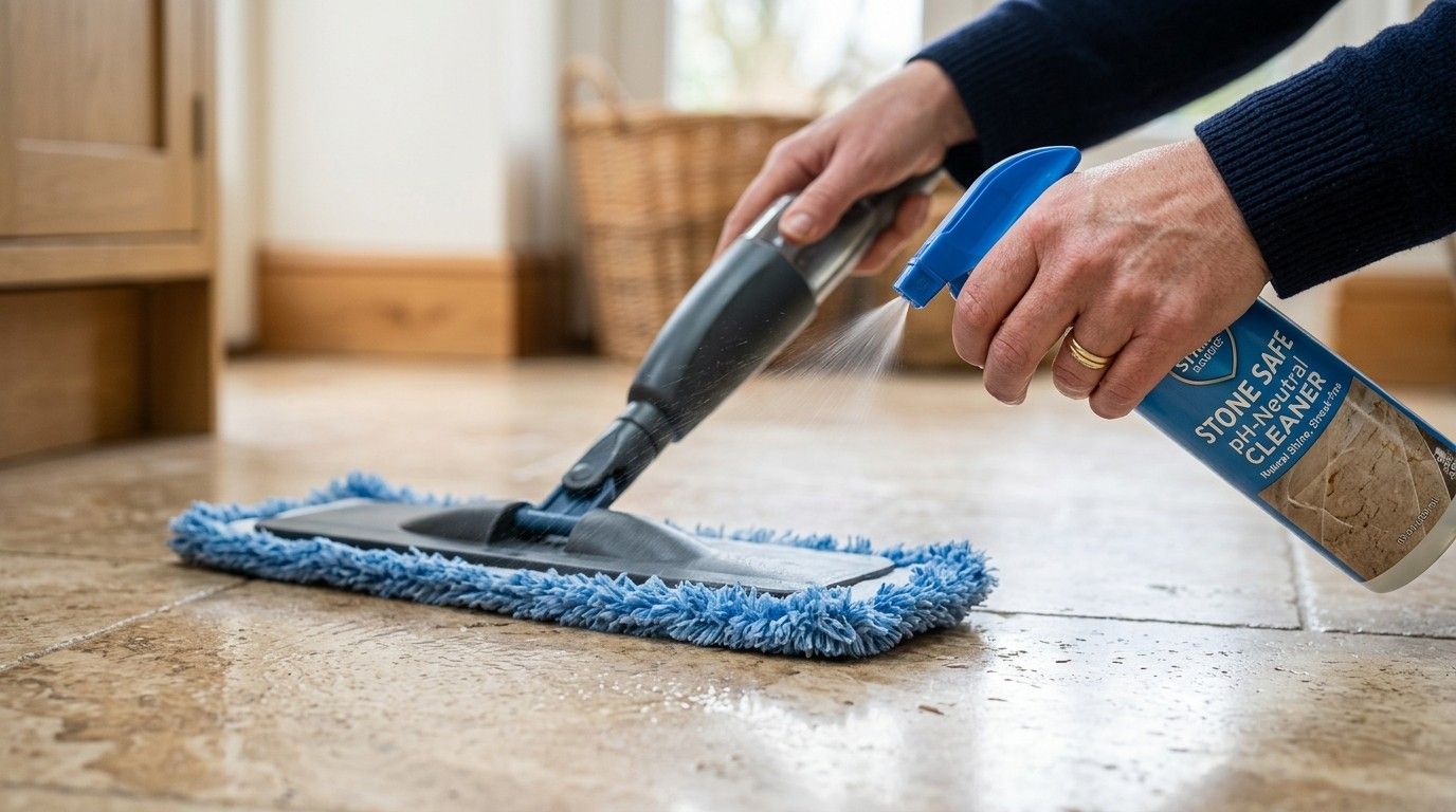 How to Clean Stone Floors using gentle cleaning methods to remove dirt while protecting the stone surface.