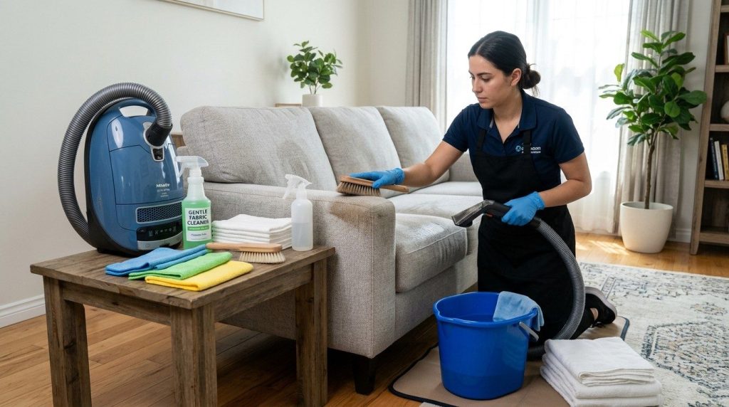 How to Clean a Polyester Couch using a mild cleaning solution to remove stains without damaging the upholstery.