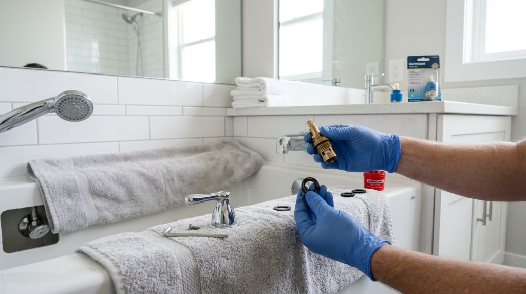 How to Fix Leaky Tub Faucet by replacing a worn washer or cartridge to stop water from dripping.