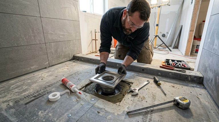 How to Install a Shower Drain by positioning the drain assembly and securing it to the shower base.