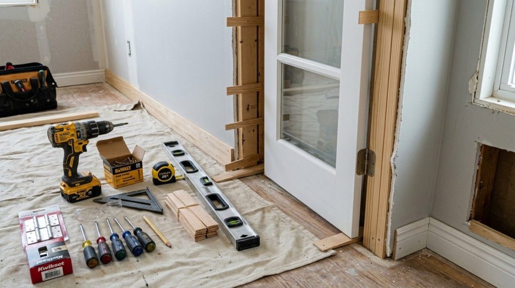 How to Install an Interior Door using shims and screws to properly align and secure the door frame.