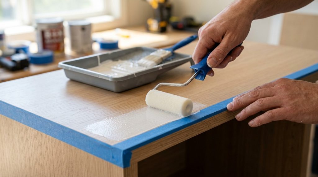 How to Paint Ikea Furniture illustrating the step-by-step process of preparing, priming, and painting furniture for a smooth finish.