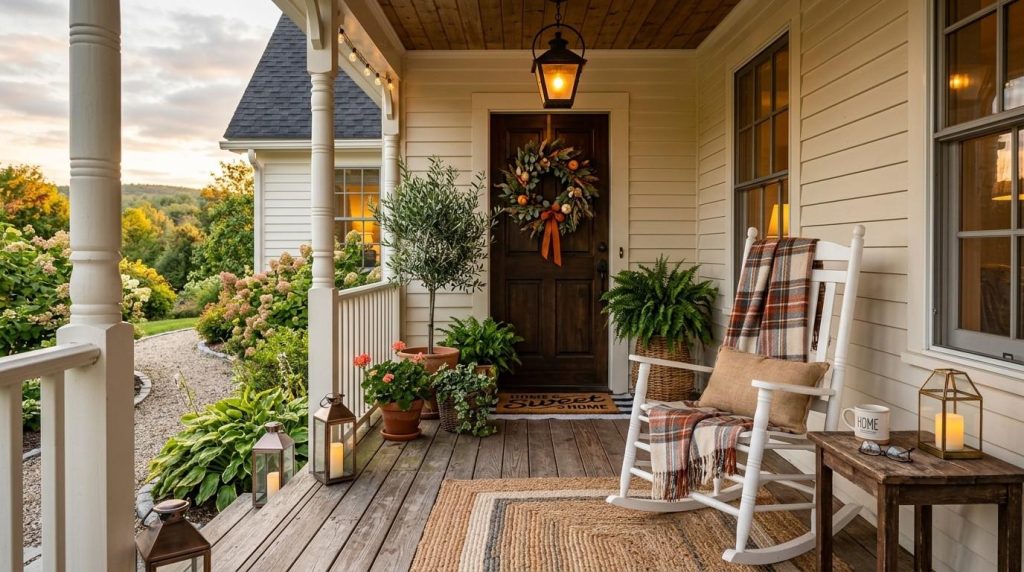 Narrow Front Porch Furniture Ideas highlighting a functional porch layout with compact furniture for limited space.