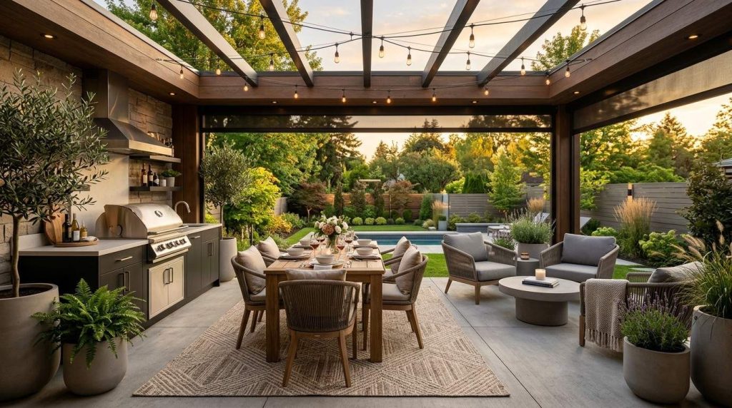 Patio Furniture Arrangement Ideas showcasing a functional outdoor living space with balanced furniture placement.