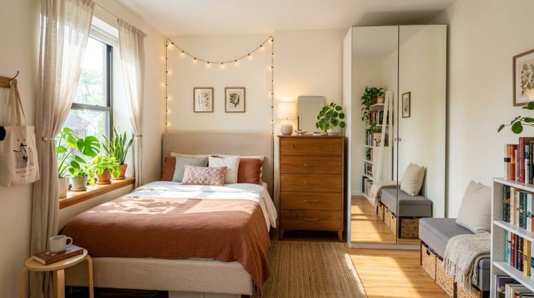 Small Space Bedroom Furniture showcasing a stylish bedroom with compact furniture and efficient organization.